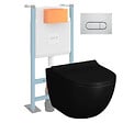 VITRA - Pack WC suspendu VitrA Sento noir + bâti autoportant V-Fix Core + Plaque Round chromé - vignette