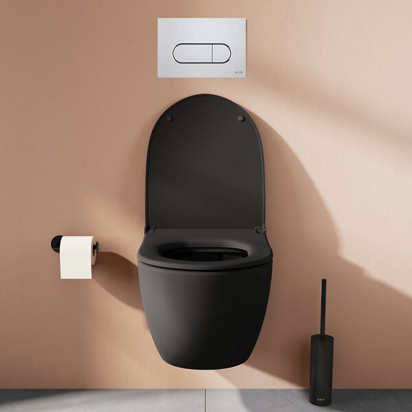 VITRA - Pack WC suspendu VitrA Sento noir + bâti autoportant V-Fix Core + Plaque Round chromé - large