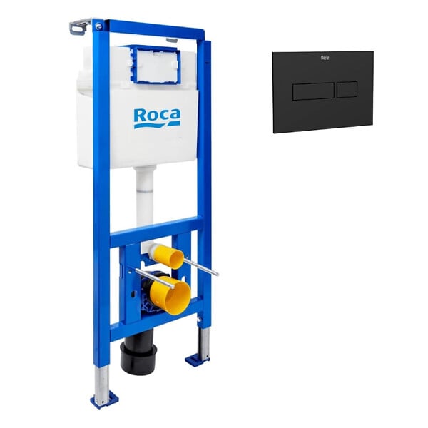 ROCA - Bâti-support WC suspendu, installation sur cloison légère, hauteur 112 cm, chasse 2/4-6 L + plaque noir mat (ROB02-FR) - large