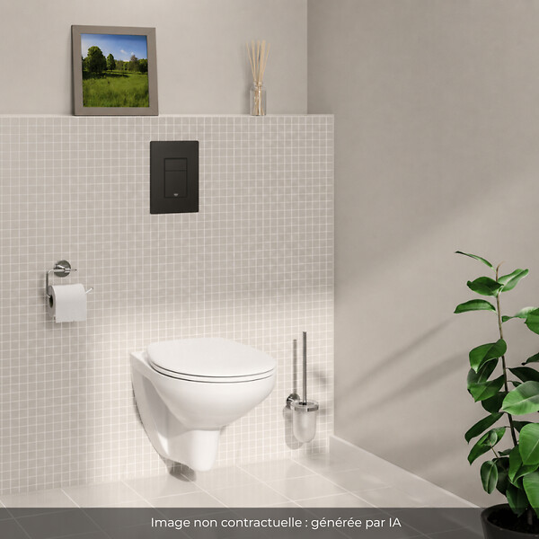 GROHE - Pack bâti-support mur porteur Rapid SL + Cuvette suspendue sans bride abattant Bau Ceramic + Plaque commande noir mat - large