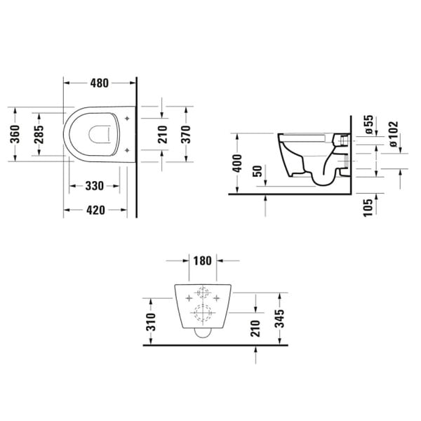 DURAVIT - Pack cuvette WC suspendu compact sans bride ME by Starck avec abattant frein de chute - large