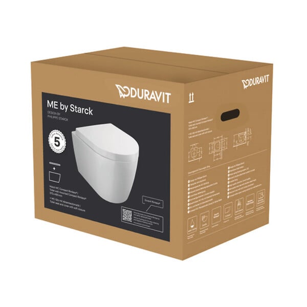 DURAVIT - Pack cuvette WC suspendu compact sans bride ME by Starck avec abattant frein de chute - large