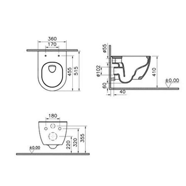 VITRA - Cuvette WC suspendu sans bride VitrA M60 Vortexflush blanc avec abattant frein de chute - large