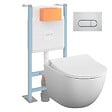 VITRA - Pack WC suspendu VitrA Sento blanc mat + bâti autoportant V-Fix Core + Plaque Round chromé - vignette