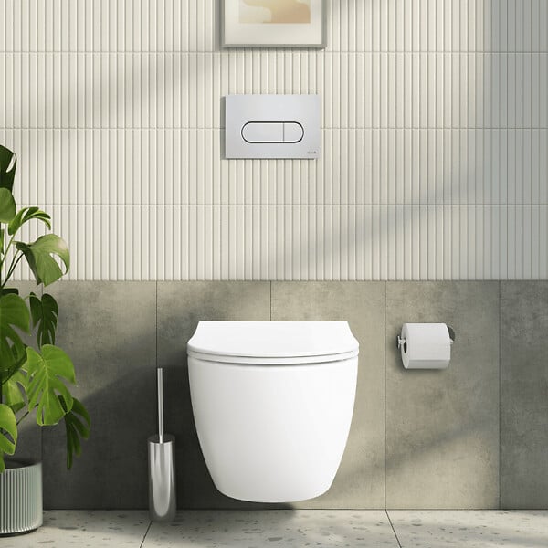 VITRA - Pack WC suspendu VitrA Sento blanc + bâti autoportant V-Fix Core + Plaque Round chromé - large