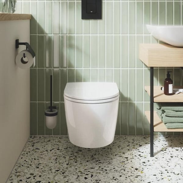 GROHE - Pack WC suspendu sans bride Start Round + Abattant frein de chute + Bâti-support autoportant + Plaque chromée - large