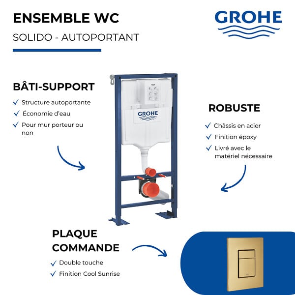 GROHE - Bâti-support autoportant Solido  + Plaque commande Skate Cosmopolitan Cool Sunrise - large