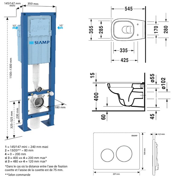DURAVIT - Pack cuvette WC suspendu D-CODE + abattant frein de chute + bâti-support + plaque noire - large