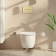 VITRA - Pack WC suspendu VitrA Sento blanc brillant + bâti autoportant V-Fix Core + Plaque Round or brossé - vignette
