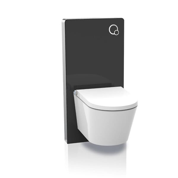SWISS AQUA TECHNOLOGIES - Glass bâti-support pour WC suspendu, hauteur 100,3 cm, double chasse 3/6 L, noir (SATAMGBL-FR) - large
