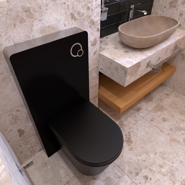 SWISS AQUA TECHNOLOGIES - Glass bâti-support pour WC suspendu, hauteur 100,3 cm, double chasse 3/6 L, noir (SATAMGBL-FR) - large