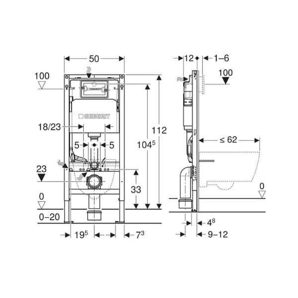 GEBERIT - DUOFIXBasic pour toilettes suspendues, avec réservoir Delta, pour boutons de commande Delta (111.153.00.3) - large