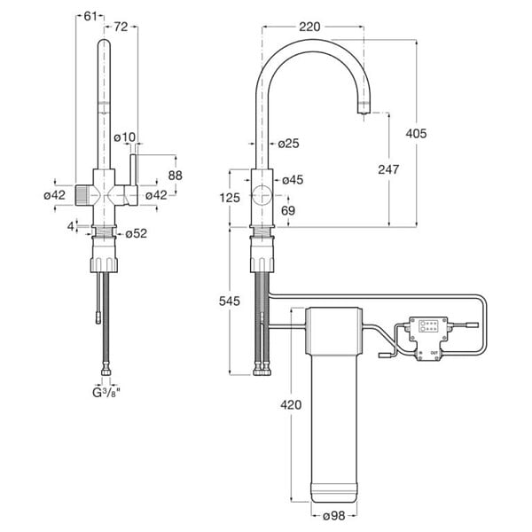 ROCA - Robinet cuisine bec standard Aquafy chromé avec cartouche filtre à eau - large