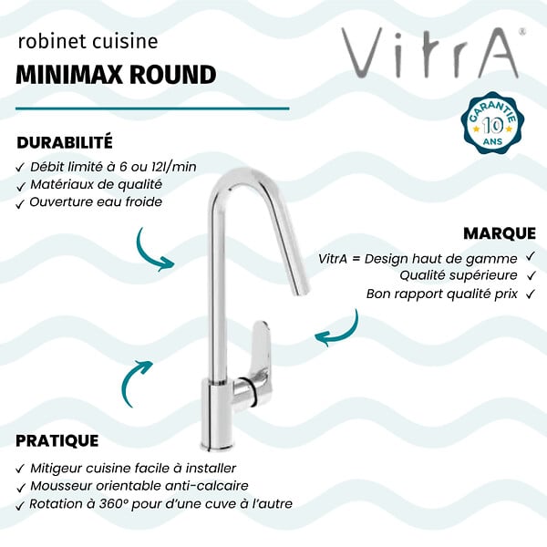 VITRA - Robinet de cuisine haut VitrA Minimax Round chromé - large