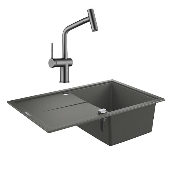 GROHE - Grohe K400 Evier en quartz composite avec égouttoir réversible 780x500 mm + Ceramia Timeless mitigeur (G31639TML1BGM-SET) - large