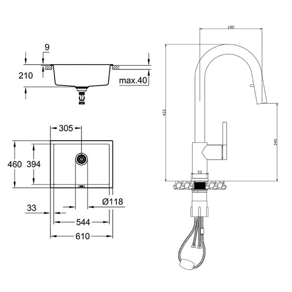 GROHE - Grohe K700U evier composite + Ceramia Timeless mitigeur (G31655TML2BM-SET) - large