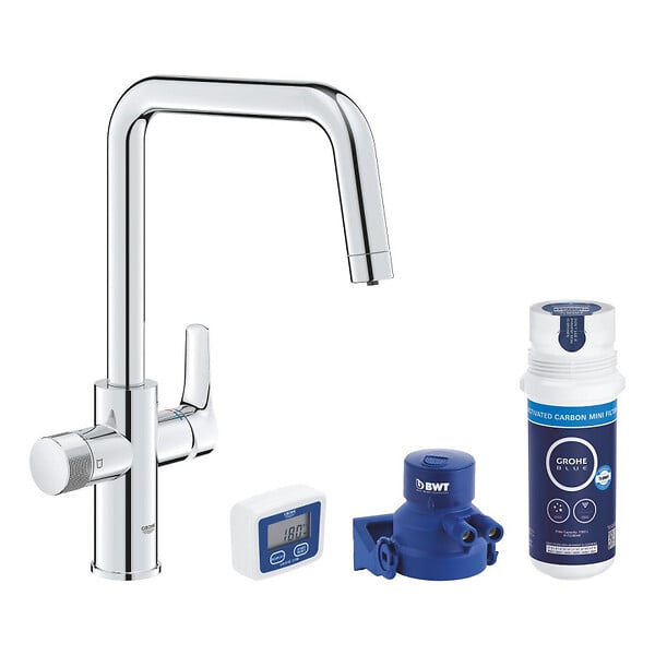 GROHE - Blue Pure Start mitigeur évier avec fonction filtration + Kit de démarrage avec filtre à charbon actif, chrome (G30596000) - large