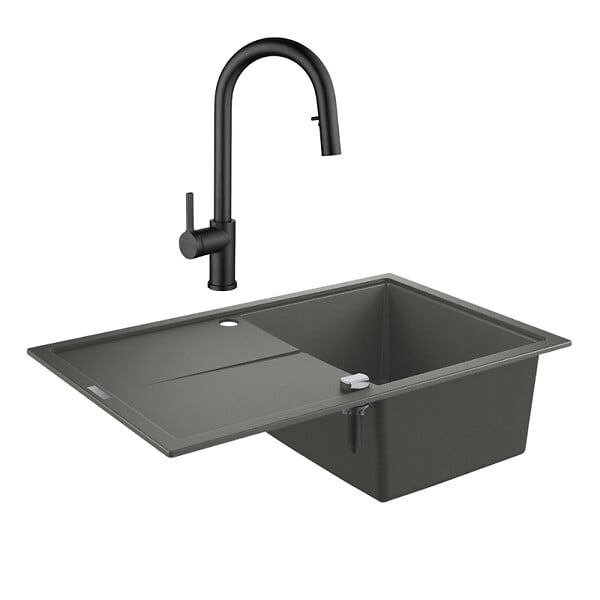GROHE - Grohe K400 Evier en quartz composite avec égouttoir réversible 780x500 mm + Ceramia Timeless mitigeur (G31639TML2BM-SET) - large