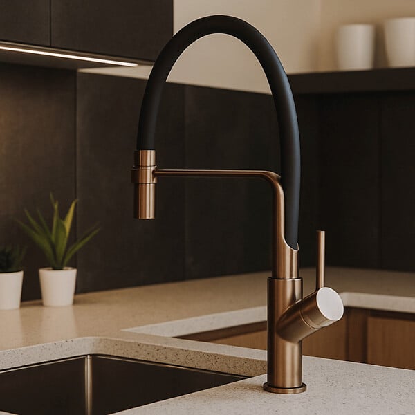 OLFA - Robinet de cuisine avec douchette Ortence bronze cuivre - large