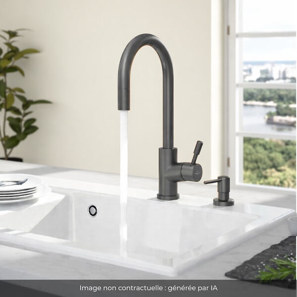 VILLEROY ET BOCH - Robinet cuisine  Umbrella flex + Distributeur de savon Anthracite - large