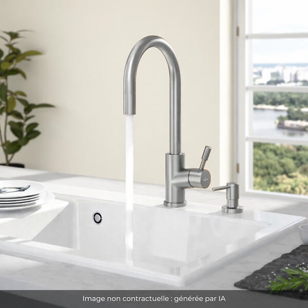 VILLEROY ET BOCH - Robinet cuisine  Umbrella flex + Distributeur de savon Acier massif - large