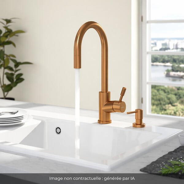 VILLEROY ET BOCH - Robinet cuisine  Umbrella flex + Distributeur de savon Bronze - large