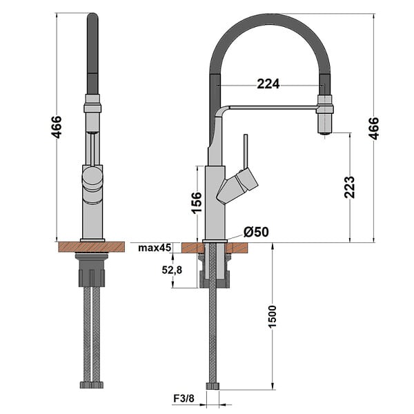 OLFA - Robinet de cuisine avec douchette Ortence laiton brossé - large