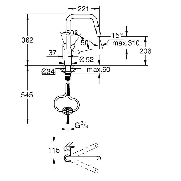 GROHE - Robinet cuisine bec haut avec douchette Start Cool Sunrise - large