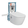VITRA - Pack WC lavant suspendu sans bride avec abattant et attentes électriques VitrA V-Care Ultra blanc + bâti autoportant V-Fix Easy + plaque chromé - vignette