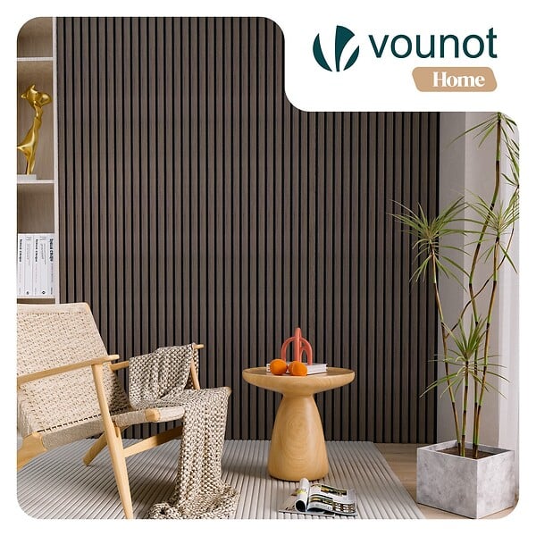 VOUNOT - Lot de 4 panneaux acoustiques muraux Tasseaux en bois MDF avec feutre noir 120x60x2.1cm chêne foncé - large