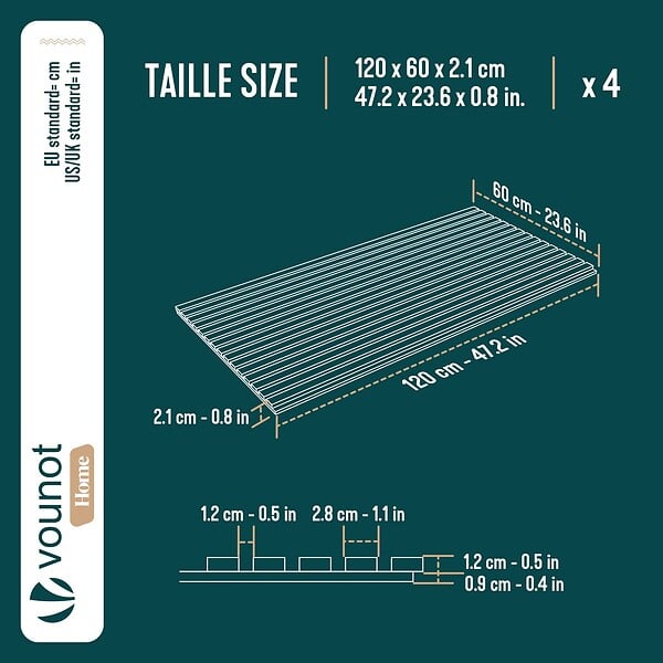 VOUNOT - Lot de 4 panneaux acoustiques muraux Tasseaux en bois MDF avec feutre noir 120x60x2.1cm chêne foncé - large