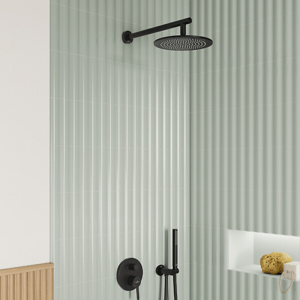 VILLEROY ET BOCH - Support mural pour douchette avec raccordement  Universal Showers rond noir mat - large
