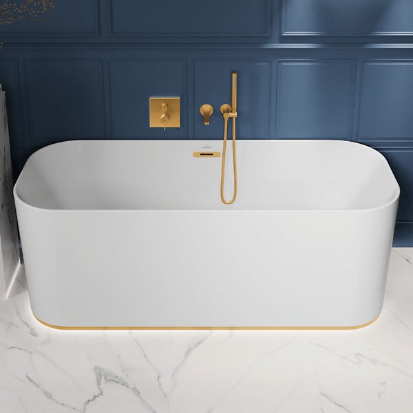 VILLEROY ET BOCH - Support mural pour douchette avec raccordement  Universal Showers rond or brossé - large