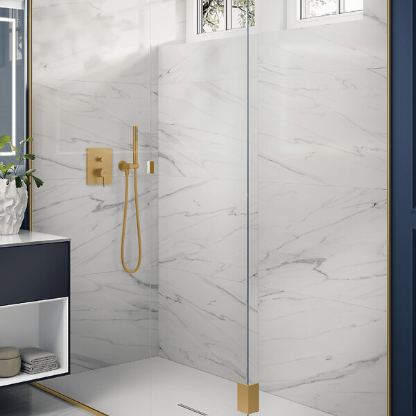 VILLEROY ET BOCH - Support mural pour douchette avec raccordement  Universal Showers rond or brossé - large