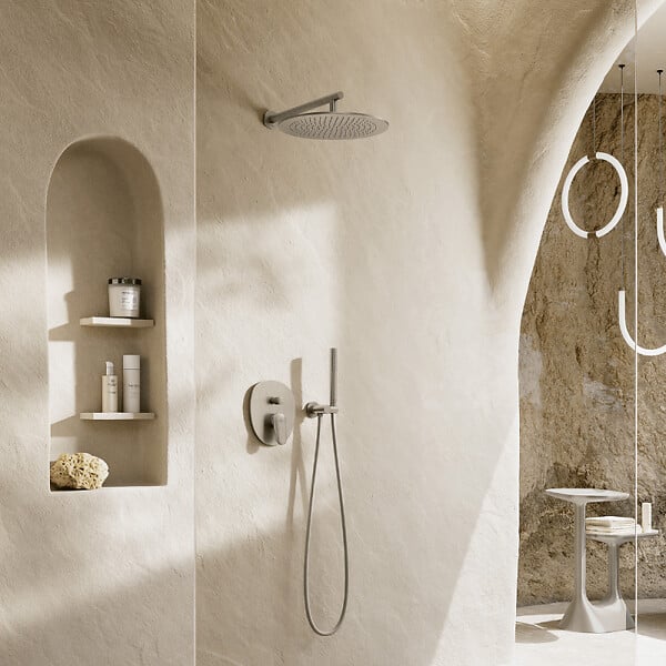 VILLEROY ET BOCH - Support mural pour douchette avec raccordement  Universal Showers rond nickel brossé - large