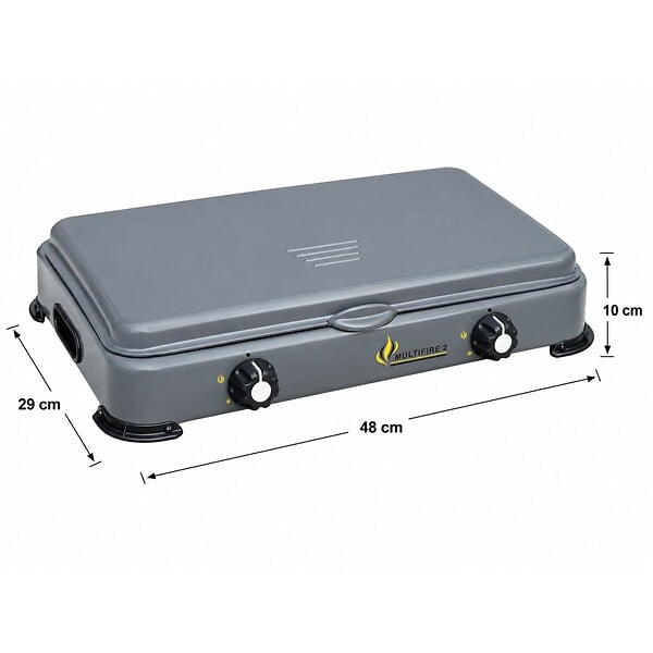 INTEC - Réchaud à gaz portable 2 feux 3200W Brûleurs Inox - Plaque de cuisson gaz Butane ou Propane Design Gris INTEC - large
