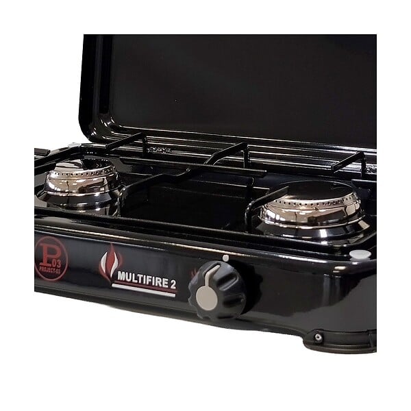 INTEC - Réchaud à gaz portable 2 feux 3200W Brûleurs Inox - Plaque de cuisson gaz Butane ou Propane Design Noir INTEC - large