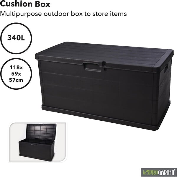 INTEC - Coffre de rangement extérieur 340L - Coffre de Jardin Anthracite 118x59x57cm - Poignées de transport - Cadenassable - large
