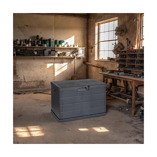 INTEC - Coffre de rangement extérieur 170L - Coffre de Jardin Anthracite dimensions 78L x 55l x 52H cm - Résine - Poignées de transport - large