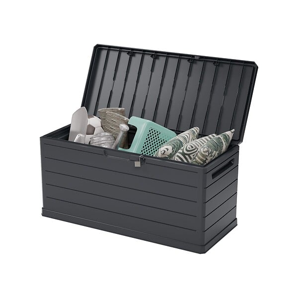INTEC - Coffre de rangement extérieur 170L - Coffre de Jardin Anthracite dimensions 78L x 55l x 52H cm - Résine - Poignées de transport - large