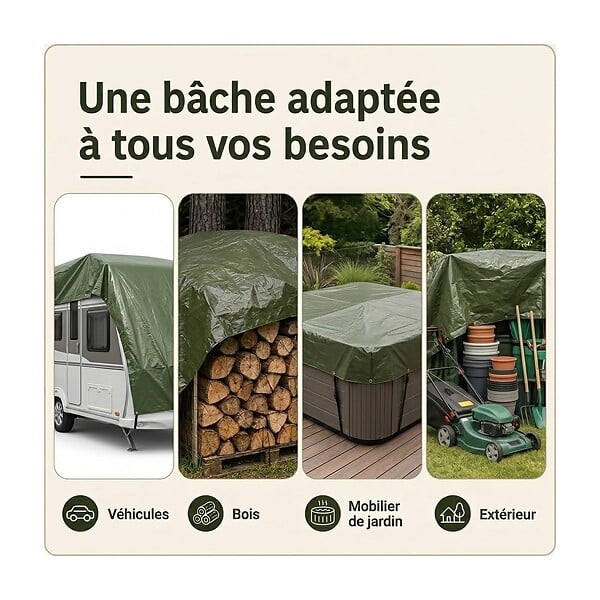 VITO - Bâche de protection 5 x 8 m Verte Etanche Protection Anti UV VITO - large