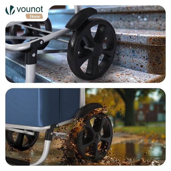 VOUNOT - Chariot de course pliable aluminium 2 roues avec sac isotherme bleu marine - large