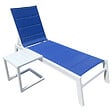 HAPPY GARDEN - Set bain de soleil et table d'appoint BARBADOS en textilène bleu - aluminium blanc - vignette