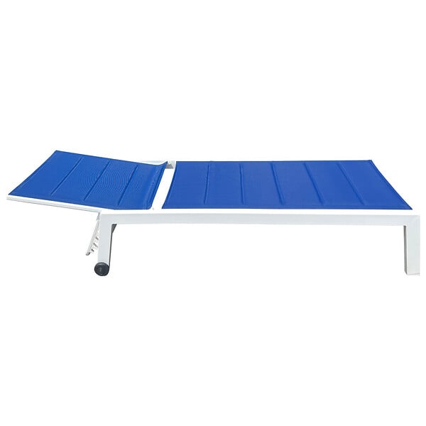HAPPY GARDEN - Set bain de soleil et table d'appoint BARBADOS en textilène bleu - aluminium blanc - large