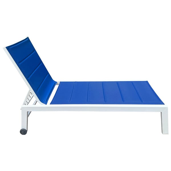 HAPPY GARDEN - Bain de soleil BARBADOS en textilène bleu - aluminium blanc - large