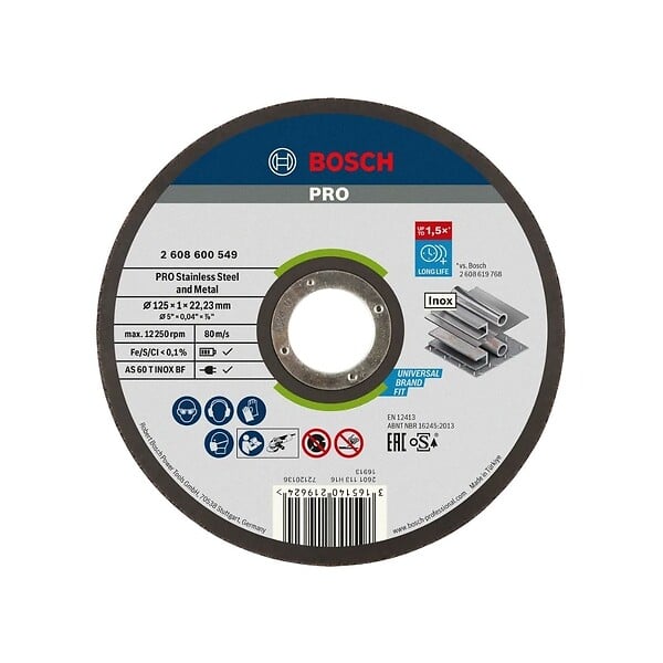 BOSCH - Disque à tronçonner 125mm  2608600549 BOSCH  Moyeu plat Exper Inox - large