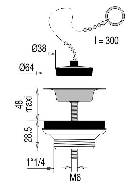 VALENTIN - Bonde Lavabo/Bidet avec chaînette et bouchon D38 - VALENTIN - 00 604200 000 00 - large