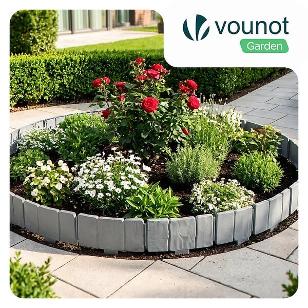VOUNOT - Bordure de jardin plastique PP imitation pierre 2.5m gris clair - large