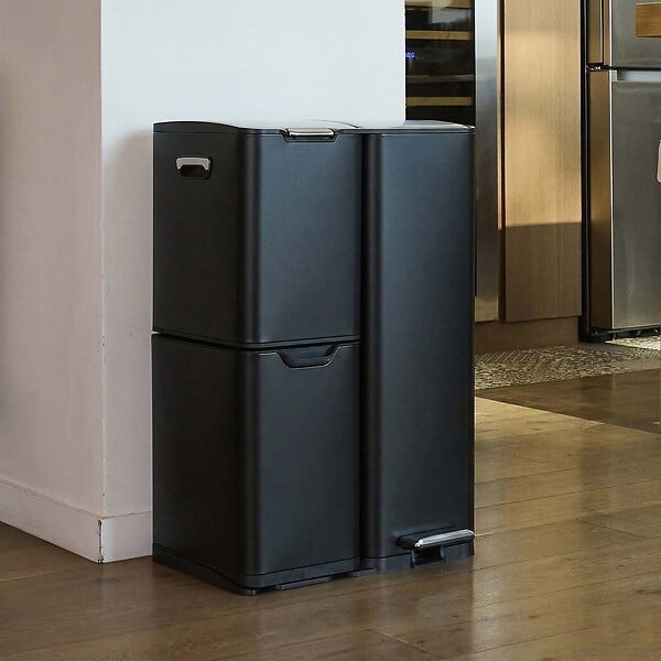 KITCHEN MOVE - Poubelle pédale tri sélectif HAJA noir 60L - large