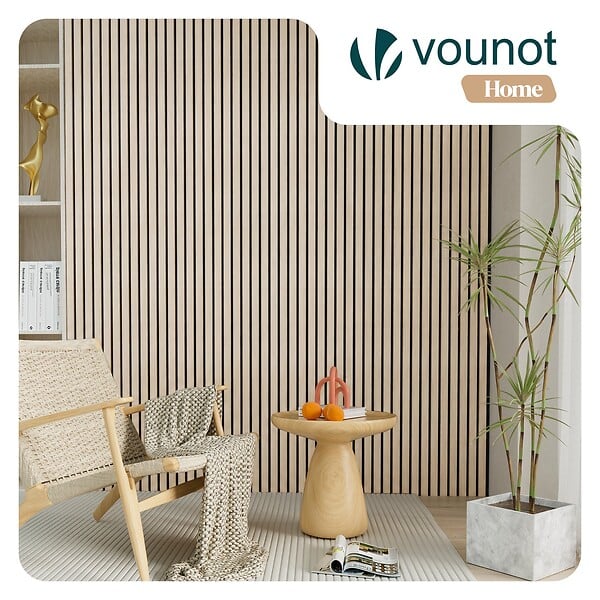 VOUNOT - Lot de 6 panneaux acoustiques muraux Tasseaux en bois MDF avec feutre noir 120x60x2.1cm chêne blanc - large